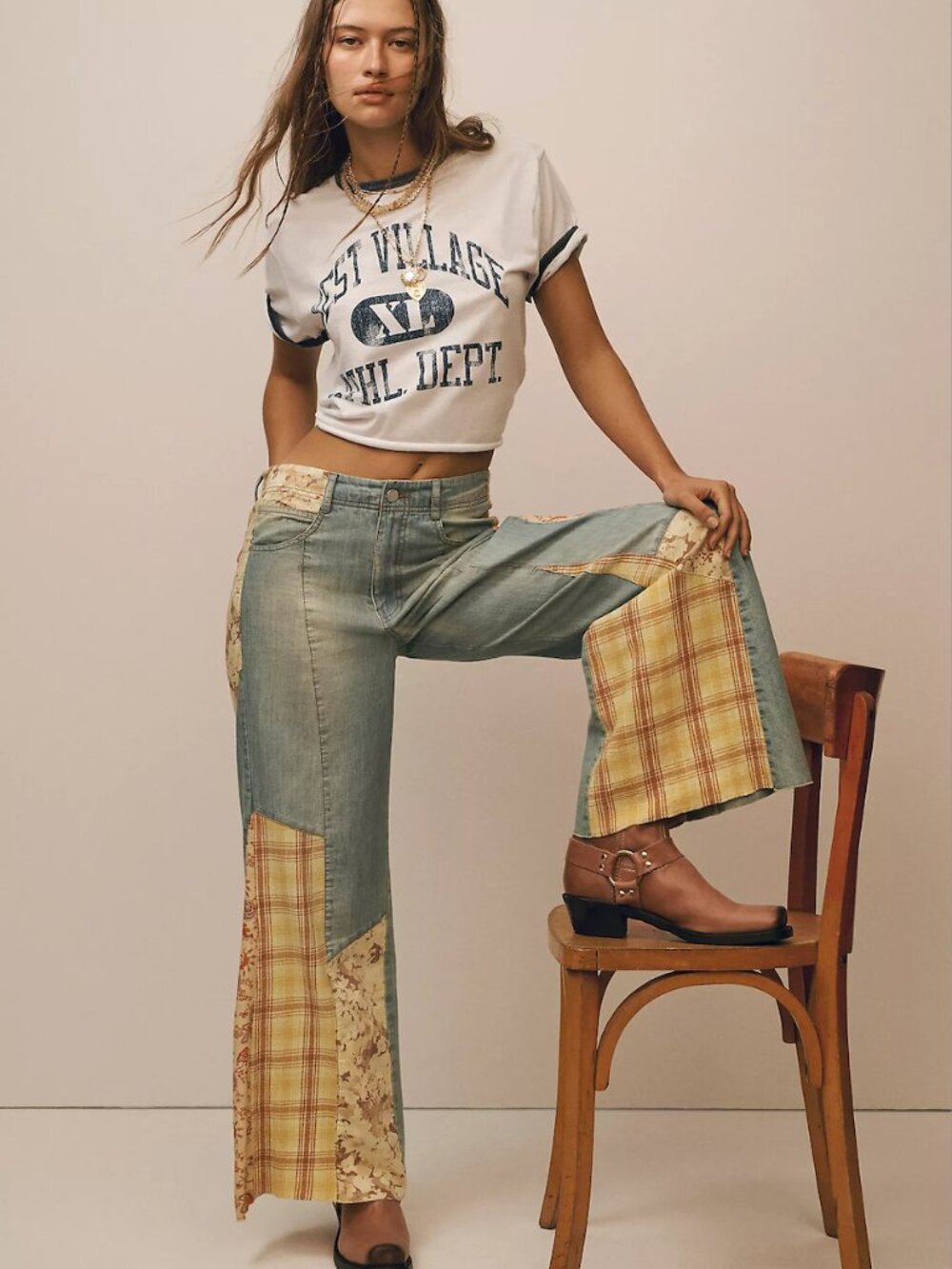 Pilcro Anthropologie Patchwork Boho Wide Leg Jeans Fairycore Cottagecore 29 -